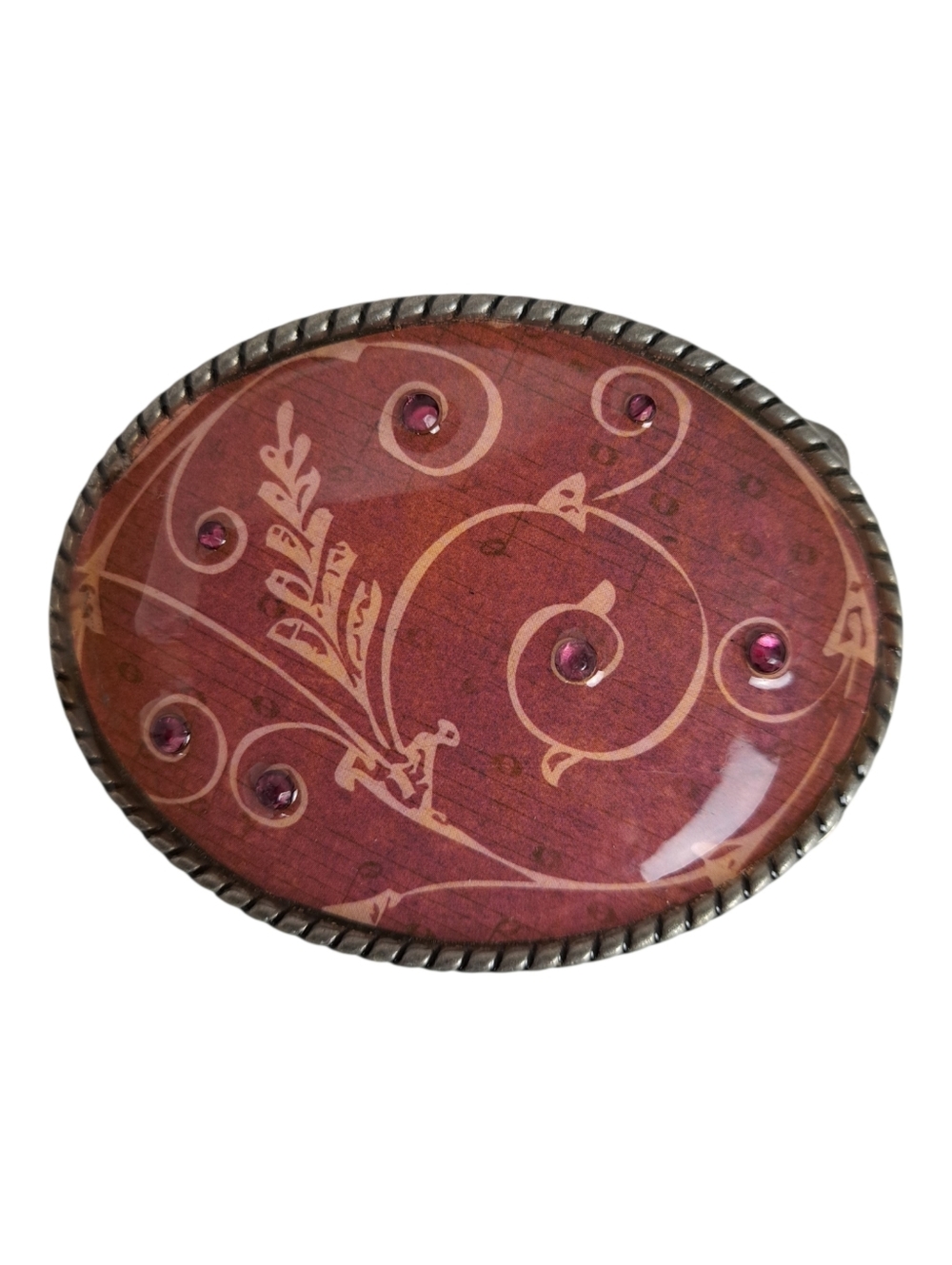 Ivan Western Belt Buckle | Maroon Floral Scroll Design with Pink Rhinestones